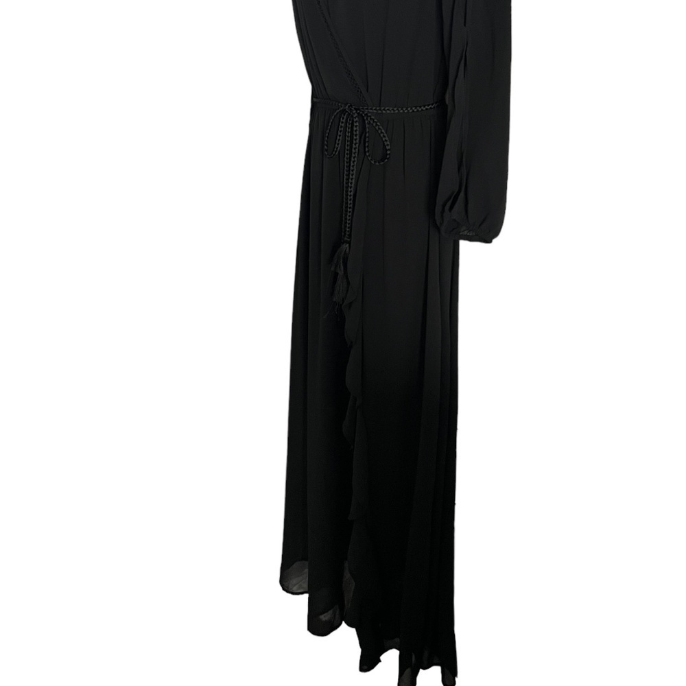 Just Fab | Black Chiffon Ruffle Front | Maxi Dress - Picture 6 of 8